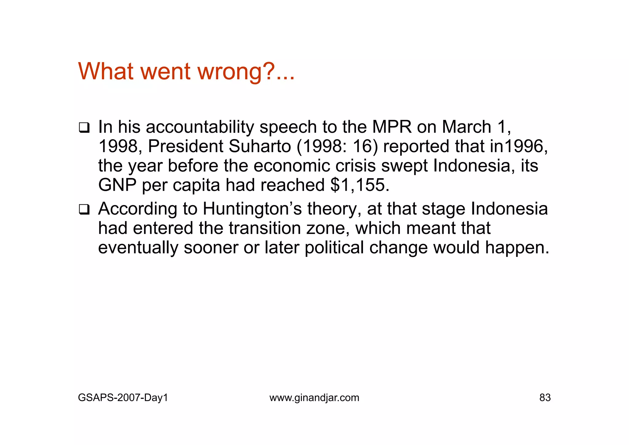 Day 1: Governance and Economic Crisis -The Case of Indonesia-