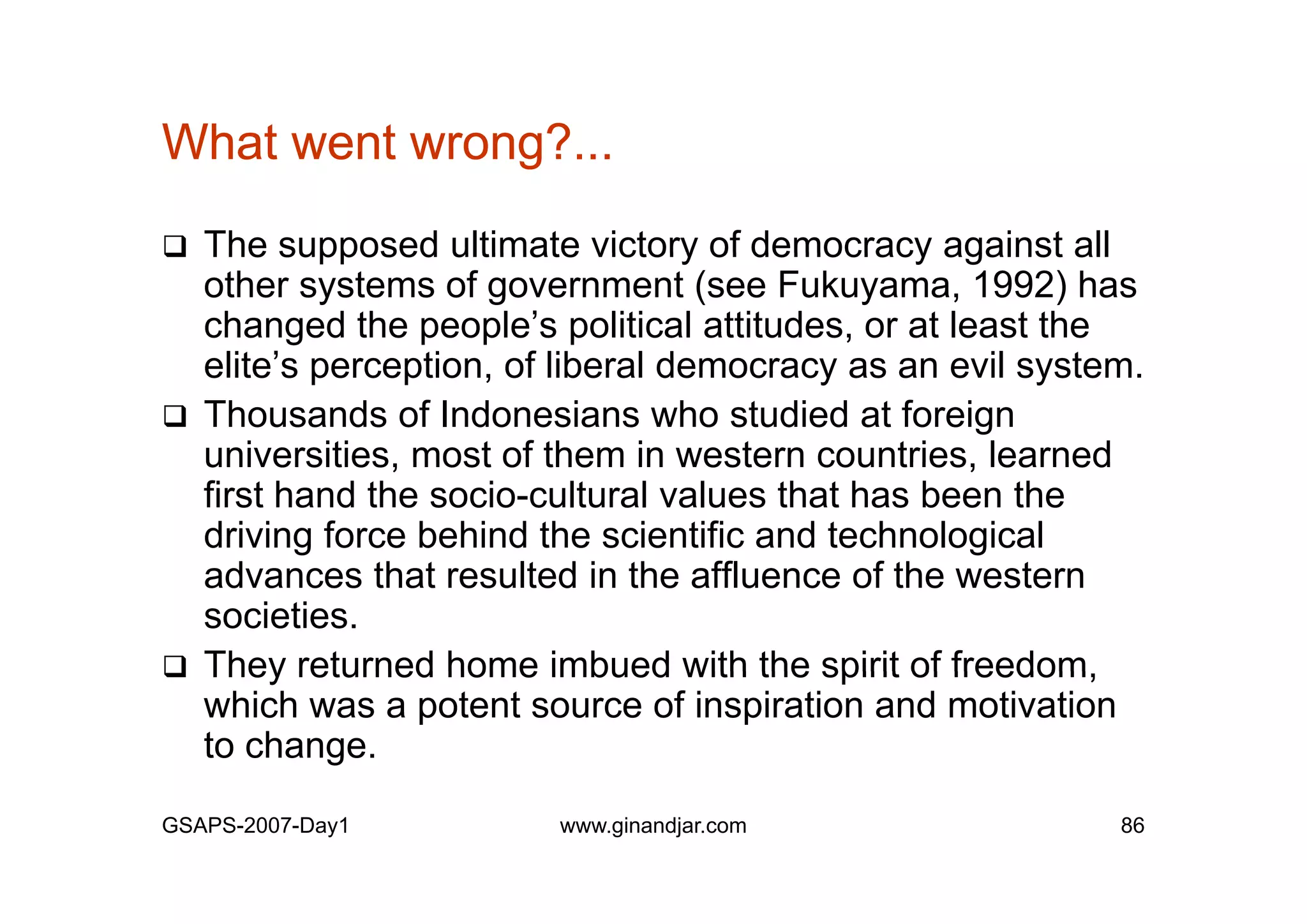 Day 1: Governance and Economic Crisis -The Case of Indonesia-