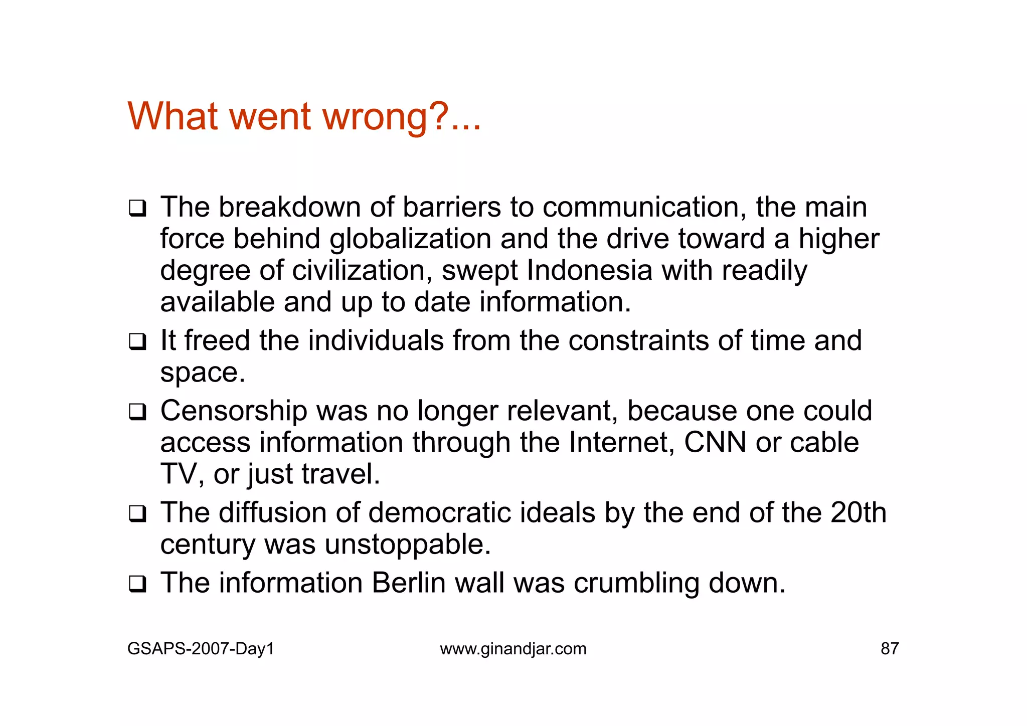 Day 1: Governance and Economic Crisis -The Case of Indonesia-