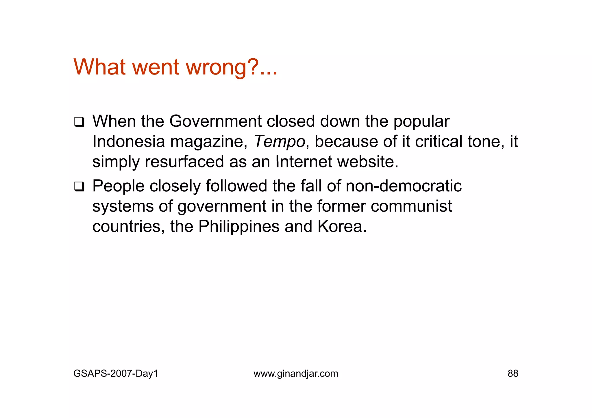 Day 1: Governance and Economic Crisis -The Case of Indonesia-
