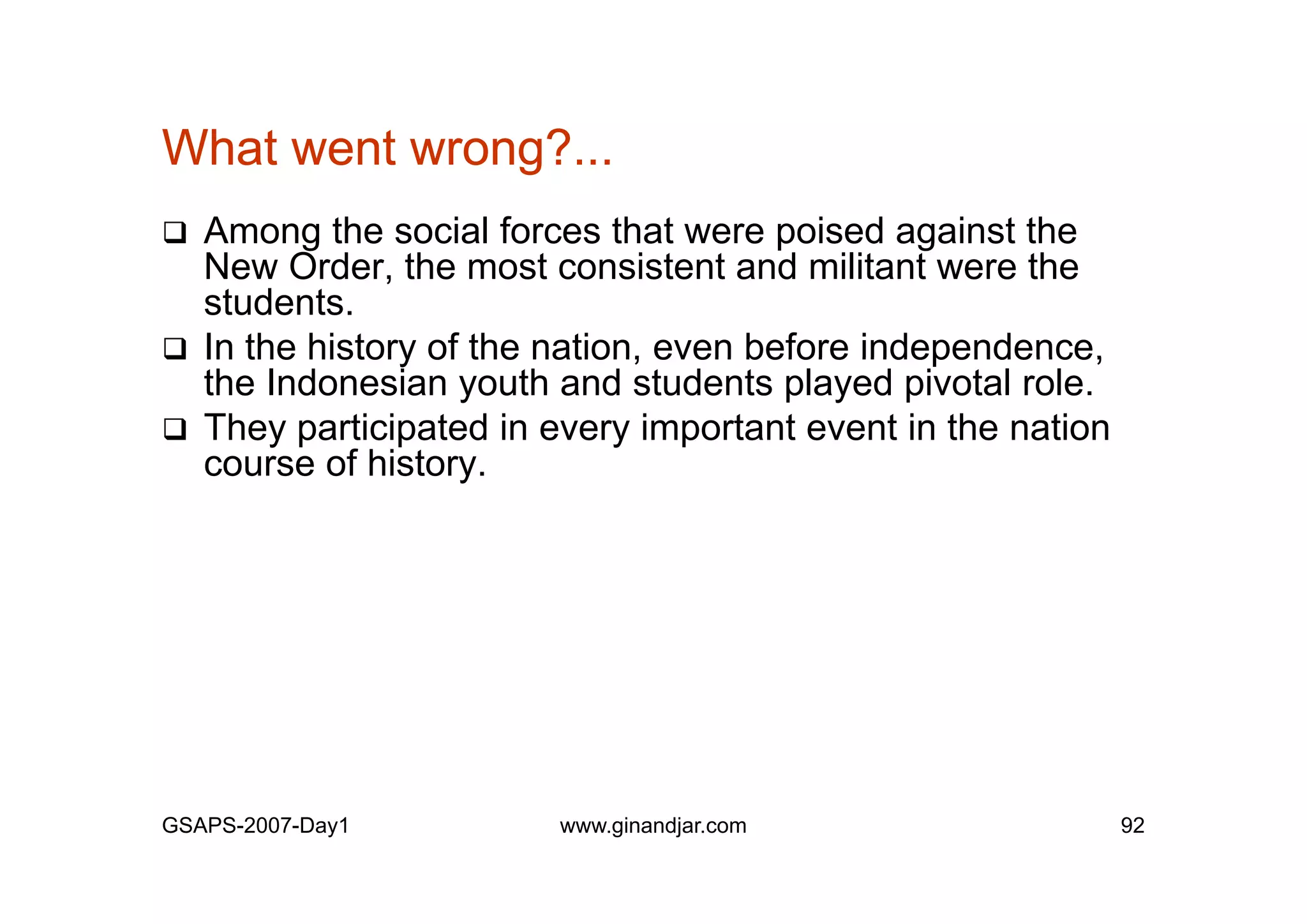 Day 1: Governance and Economic Crisis -The Case of Indonesia-