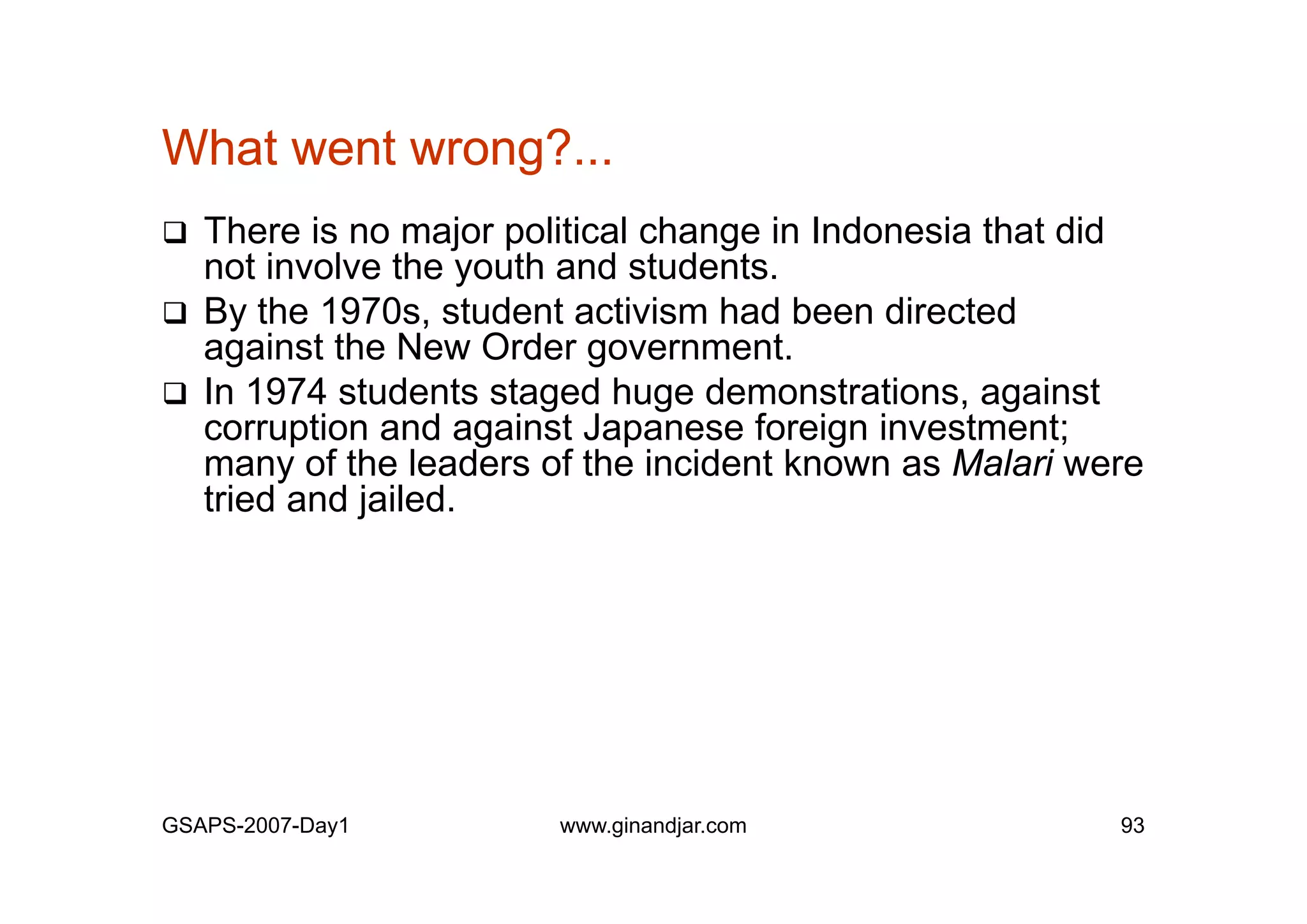 Day 1: Governance and Economic Crisis -The Case of Indonesia-