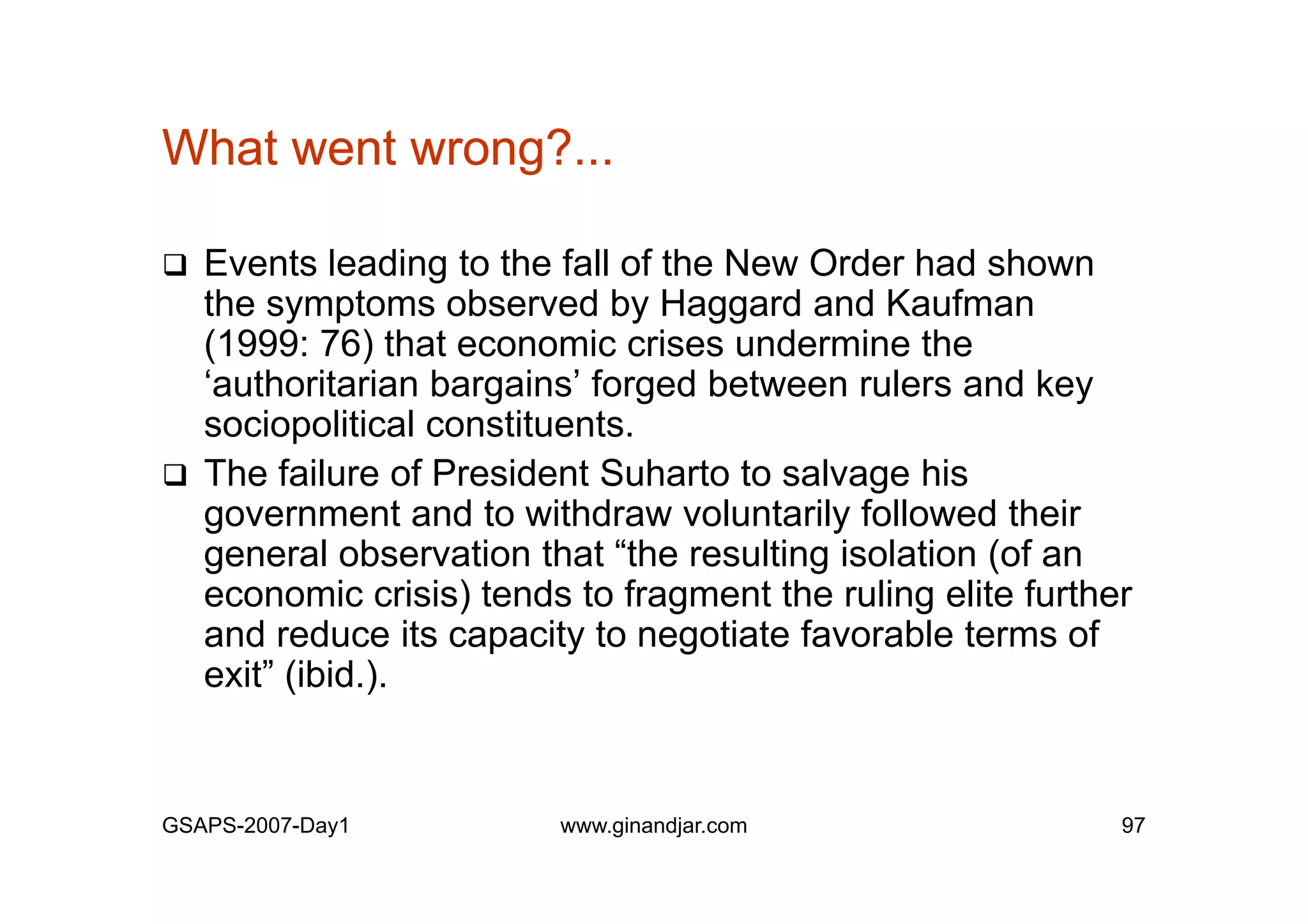 Day 1: Governance and Economic Crisis -The Case of Indonesia-