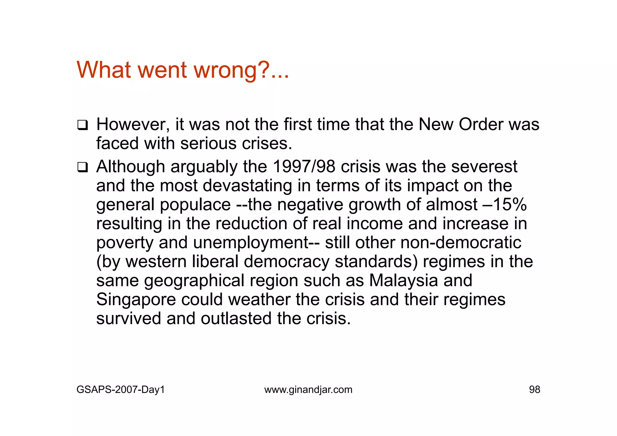 Day 1: Governance and Economic Crisis -The Case of Indonesia-