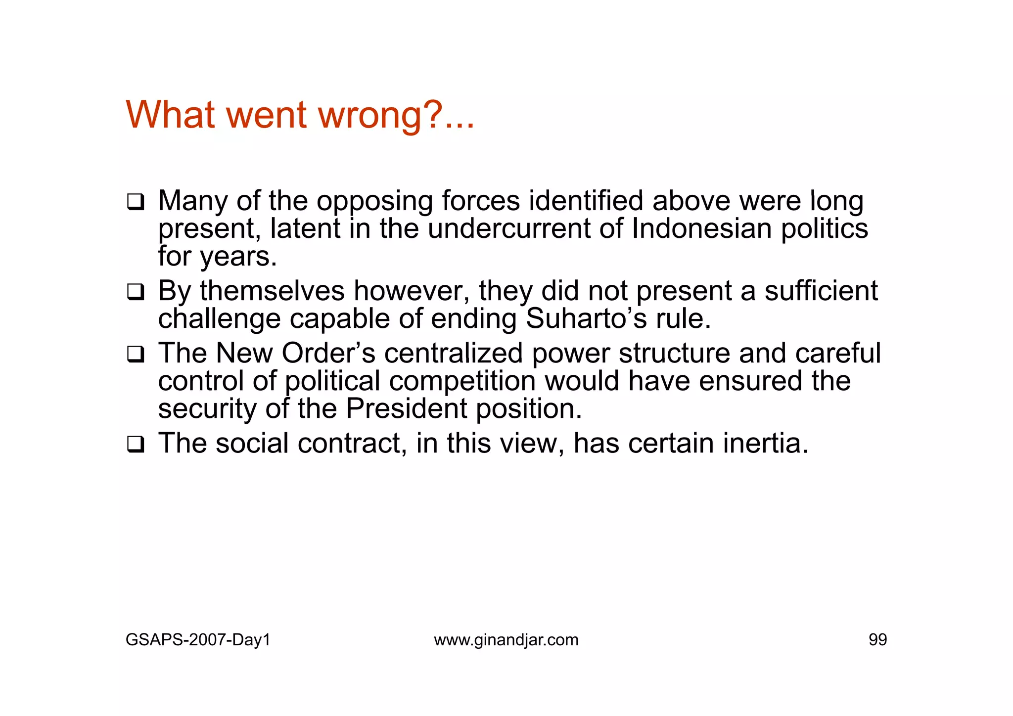 Day 1: Governance and Economic Crisis -The Case of Indonesia-
