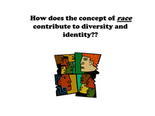How does the concept of race
contribute to diversity and
identity??

 