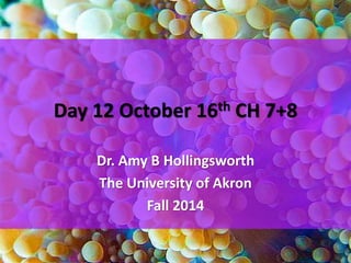 Day 12 October 16th CH 7+8 
Dr. Amy B Hollingsworth 
The University of Akron 
Fall 2014 
 