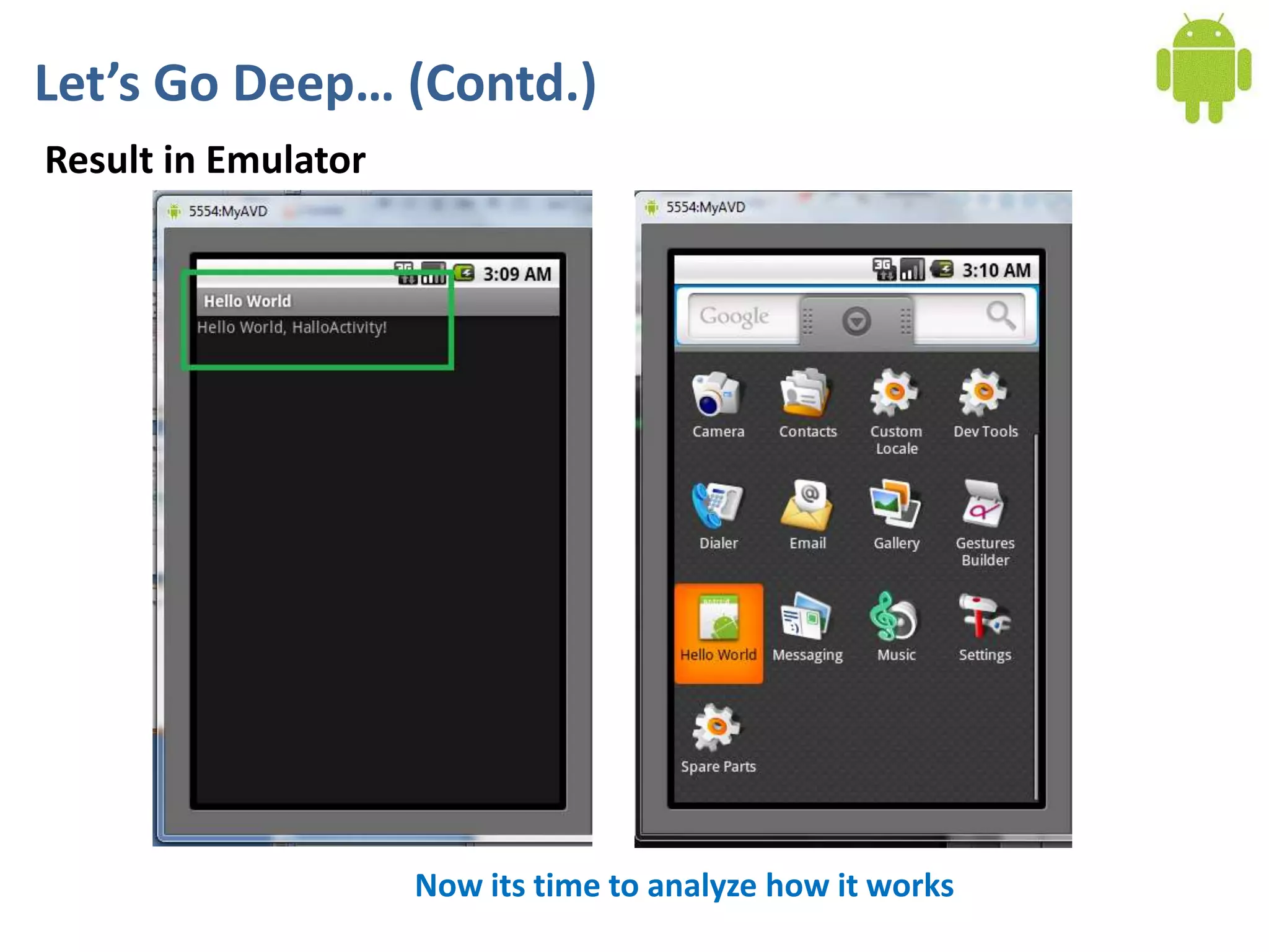 Let’s Go Deep… (Contd.)
Result in Emulator




                     Now its time to analyze how it works
 