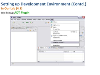 Setting up Development Environment (Contd.)
In Our Lab (4.1)
We’ll setup ADT Plugin
 