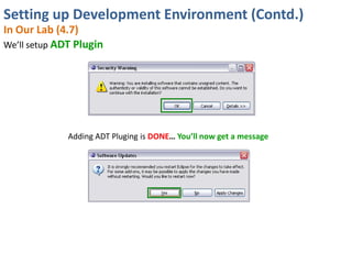 Setting up Development Environment (Contd.)
In Our Lab (4.7)
We’ll setup ADT Plugin




              Adding ADT Pluging is DONE… You’ll now get a message
 