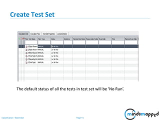 Page 41Classification: Restricted
Create Test Set
The default status of all the tests in test set will be ‘No Run’.
 