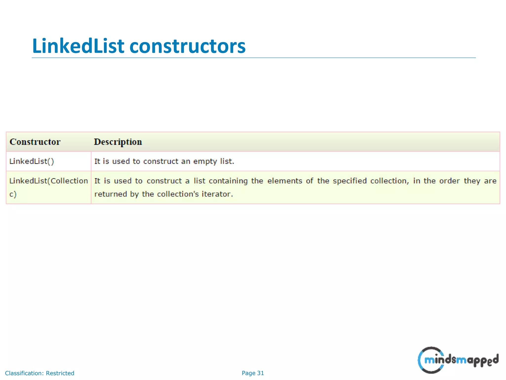 LinkedList constructors
Classification: Restricted Page 31
 