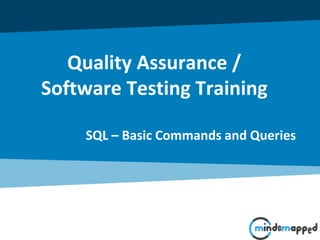Quality Assurance /
Software Testing Training
SQL – Basic Commands and Queries
 
