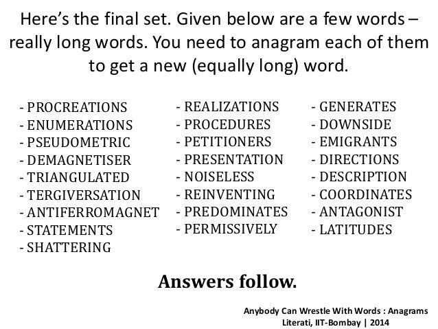 Day 1 (anagrams)