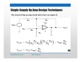 Single-Supply Op Amp Design Techniques
The non-inverting op amp circuit shown have an output of:
Eng:Mohamed Loay Ali Basic Electronics
68
 