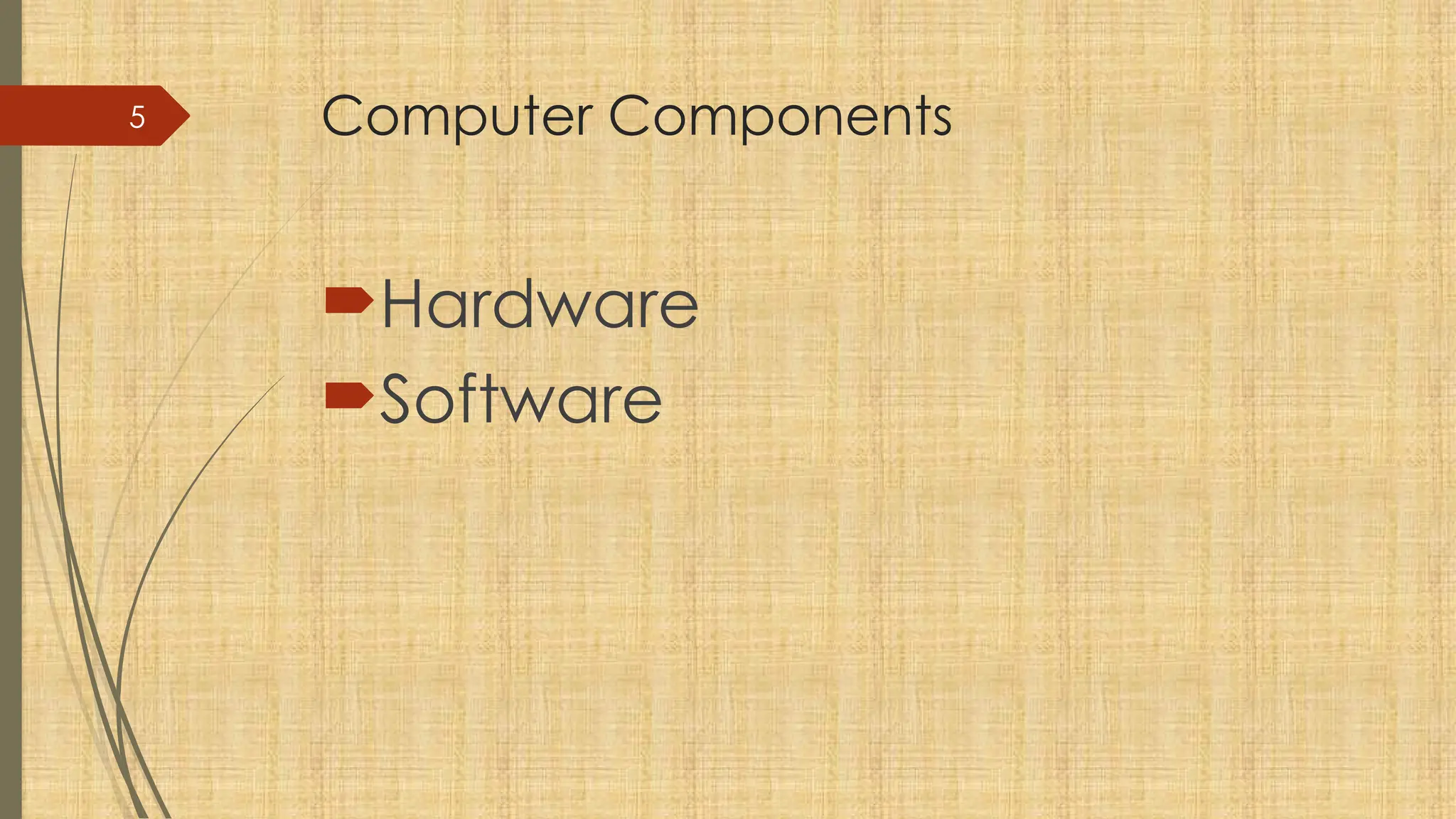 5 Computer Components
Hardware
Software
 