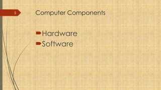 5 Computer Components
Hardware
Software
 