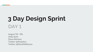 3 Day Design Sprint
August 7th - 9th
Andy Ayim
Dave Atkinson
Twitter: @Andyshvc
Twitter: @DaveMAtkinson
DAY 1
 