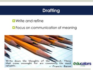 Drafting

Write and refine
 Focus on communication of meaning
 