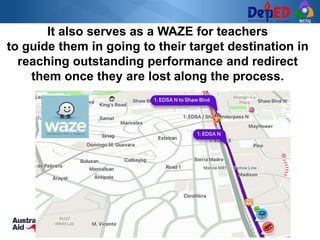 RCTQ
It also serves as a WAZE for teachers
to guide them in going to their target destination in
reaching outstanding performance and redirect
them once they are lost along the process.
 