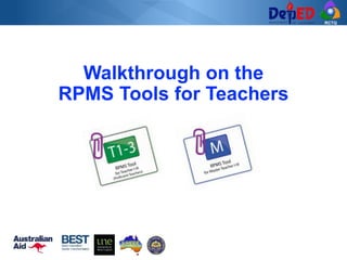 RCTQ
Walkthrough on the
RPMS Tools for Teachers
 