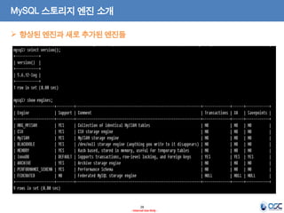 28 
- Internal Use Only - 
MySQL 스토리지 엔진 소개 
향상된 엔진과 새로 추가된 엔진들  