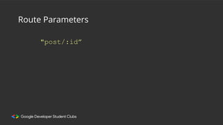 "post/:id”
Route Parameters
 