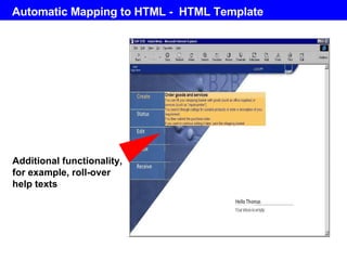 Automatic Mapping to HTML -  HTML Template Additional functionality, for example, roll-over help texts 