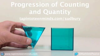 Progression of Counting
and Quantity
@MathletePearcewww.tapintoteenminds.com
tapintoteenminds.com/sudbury
 