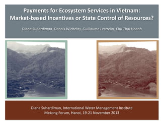 Payments for Ecosystem Services in Vietnam:
Market-based Incentives or State Control of Resources?
Diana Suhardiman, Dennis Wichelns, Guillaume Lestrelin, Chu Thai Hoanh

Diana Suhardiman, International Water Management Institute
Mekong Forum, Hanoi, 19-21 November 2013

 