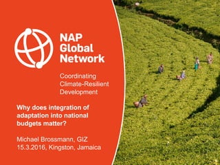 Coordinating
Climate-Resilient
Development
Why does integration of
adaptation into national
budgets matter?
Michael Brossmann, GIZ
15.3.2016, Kingston, Jamaica
 