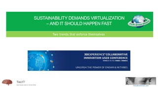 Two trends that enforce themselves
SUSTAINABILITY DEMANDS VIRTUALIZATION
– AND IT SHOULD HAPPEN FAST
 
