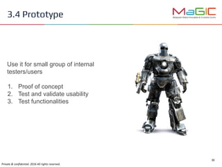 Use it for small group of internal
testers/users
1. Proof of concept
2. Test and validate usability
3. Test functionalities
3.4 Prototype
 