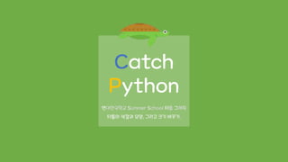 연대한국학교 Summer School 터틀 그래픽
터틀의 색깔과 모양, 그리고 크기 바꾸기.
Catch
Python
 