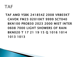 TAF AMD YSBK 241854Z 2008 VRB03KT CAVOK FM23 02010KT 9999 SCT040 BKN100 PROB30 2023 2000 MIST INTER 0608 7000 LIGHT SHOWERS OF RAIN BKN020 T 17 21 19 15 Q 1016 1014 1013 1013   