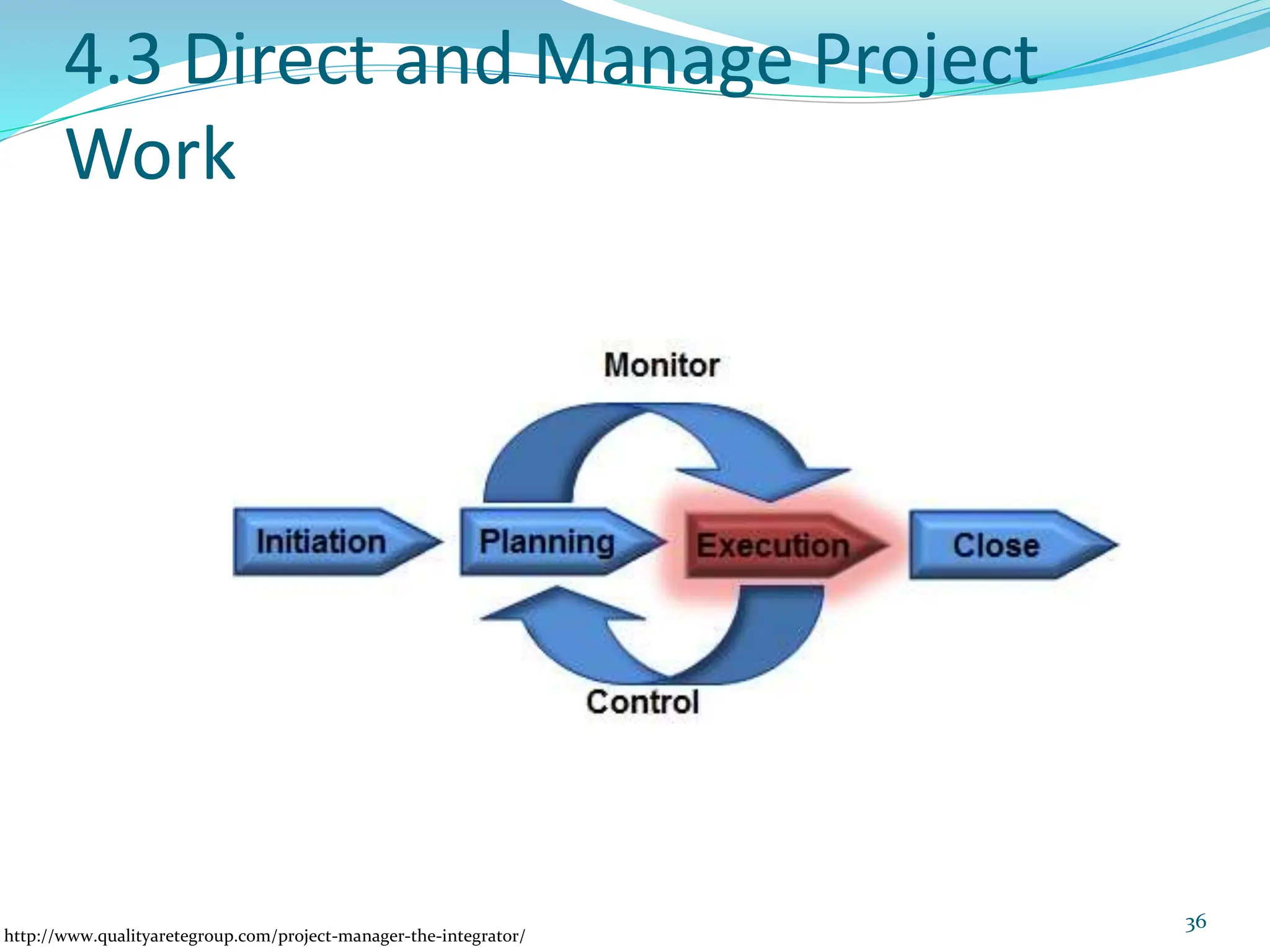 4.3 Direct and Manage Project
Work
http://www.qualityaretegroup.com/project-manager-the-integrator/
36
 