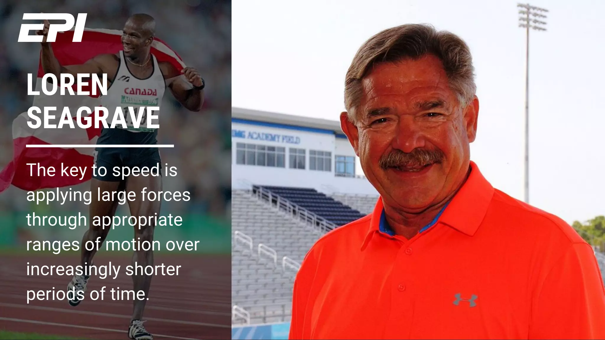 LOREN
SEAGRAVE
The key to speed is
applying large forces
through appropriate
ranges of motion over
increasingly shorter
periods of time.
 