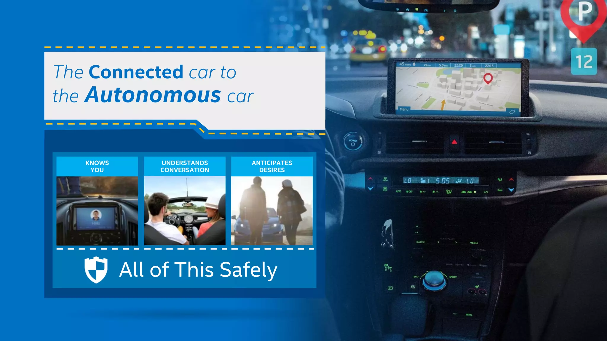 The Connected car to
the Autonomous car
ANTICIPATES
DESIRES
UNDERSTANDS
CONVERSATION
KNOWS
YOU
All of This Safely
 