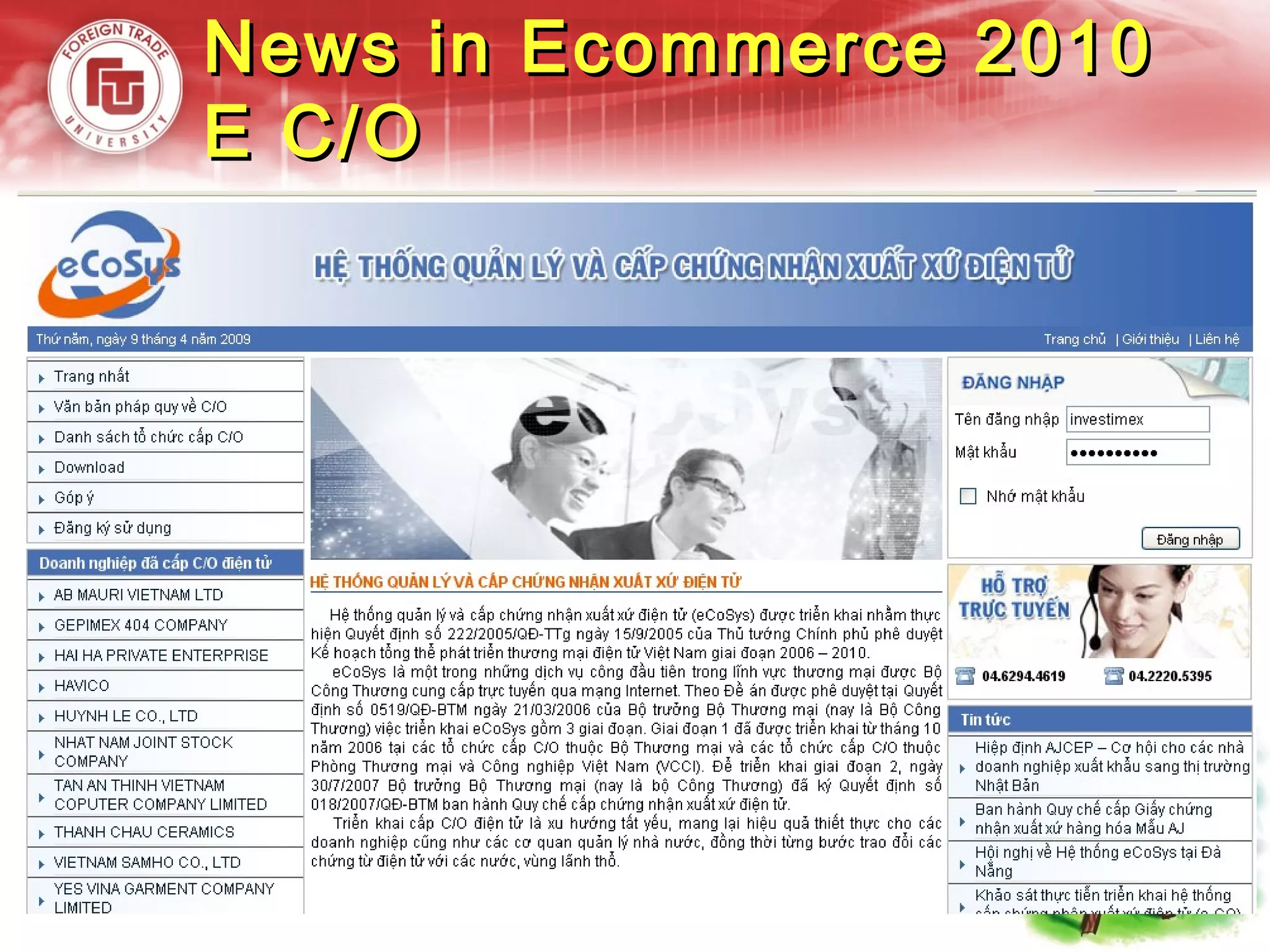 News in Ecommerce 2010News in Ecommerce 2010
E C/OE C/O
 