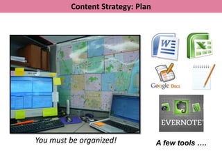 Content Strategy: Plan




You must be organized!            A few tools ….
 