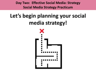 Day Two: Effective Social Media: Strategy
      Social Media Strategy Practicum

Let’s begin planning your social
        media strategy!
 