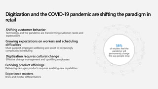 Digitization and the COVID-19 pandemic are shifting the paradigm in
retail
Growing expectations on workers and scheduling
...