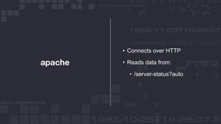 © 2018 InfluxData. All rights reserved.
apache
• Connects over HTTP
• Reads data from:
• /server-status?auto
 