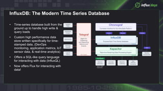 © 2018 InfluxData. All rights reserved.4
InfluxDB: The Modern Time Series Database
• Time-series database built from the
g...