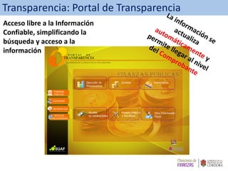 Subsidios y Ayudas
entregadas
Transparencia: Portal de Transparencia
Acceso libre a la Información
Confiable, simplificando la
búsqueda y acceso a la
información
 