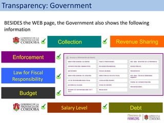 Transparency: Government
Revenue SharingCollection
Enforcement
Law for Fiscal
Responsibility
Salary Level Debt
Budget
BESI...