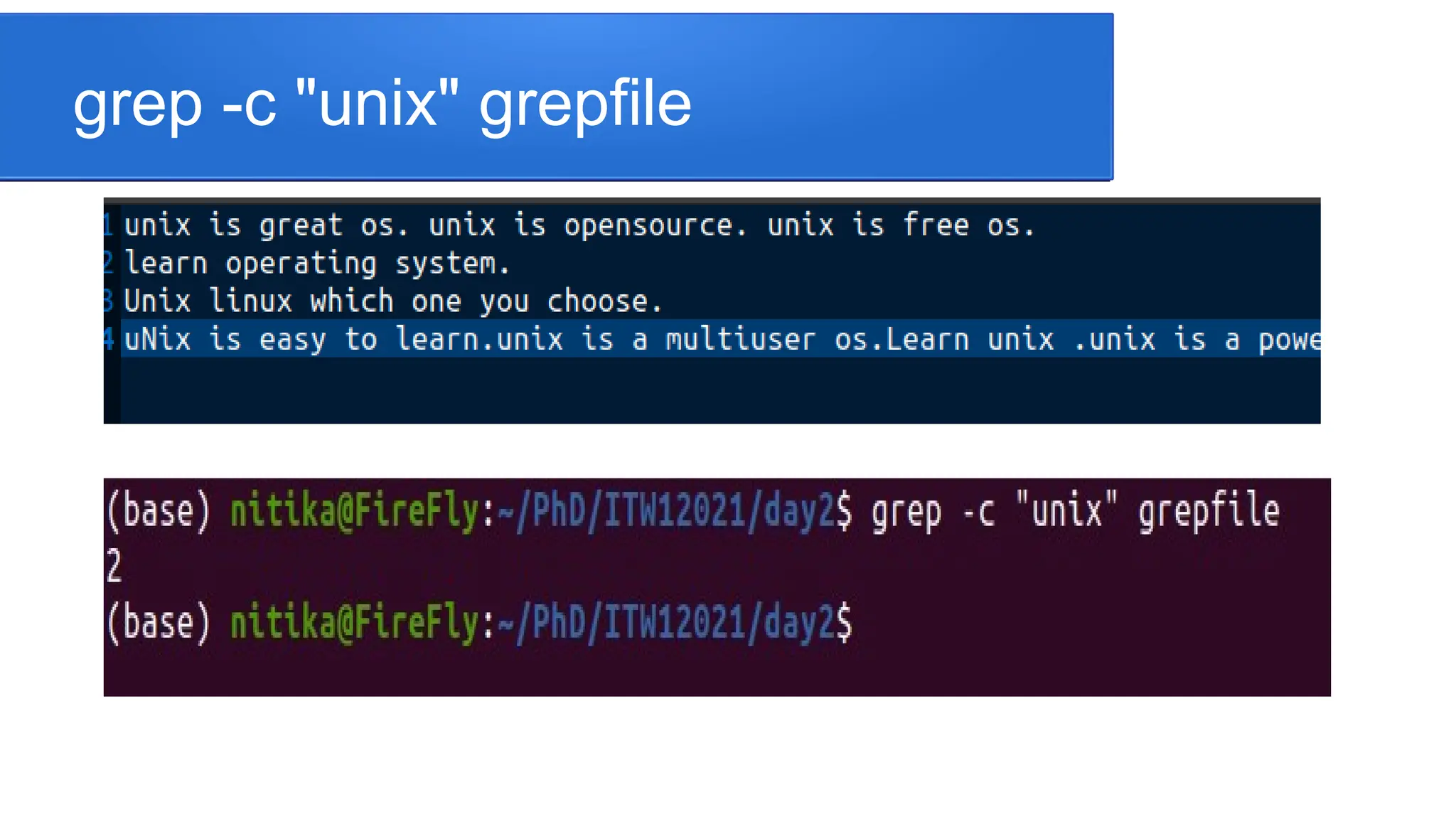 grep -c "unix" grepfile 