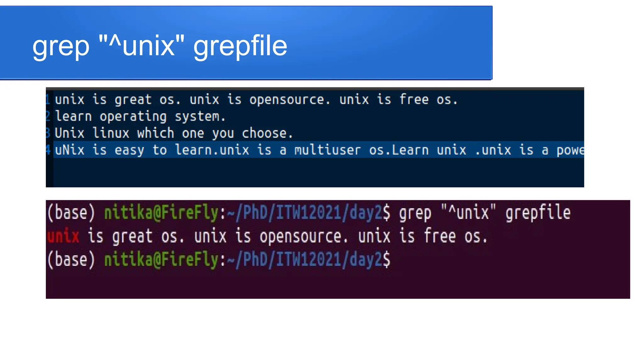 grep "^unix" grepfile 