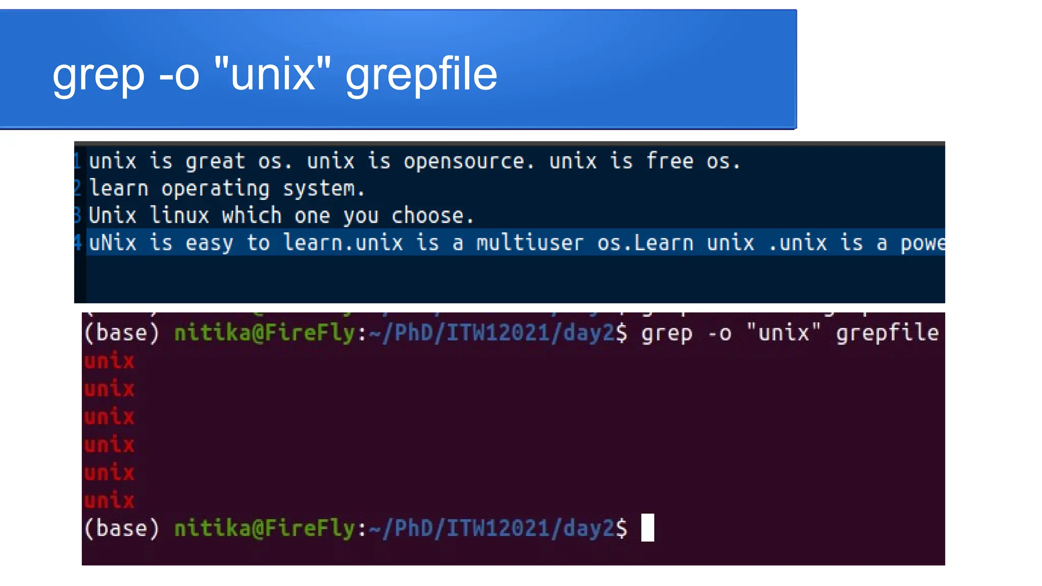 grep -o "unix" grepfile 