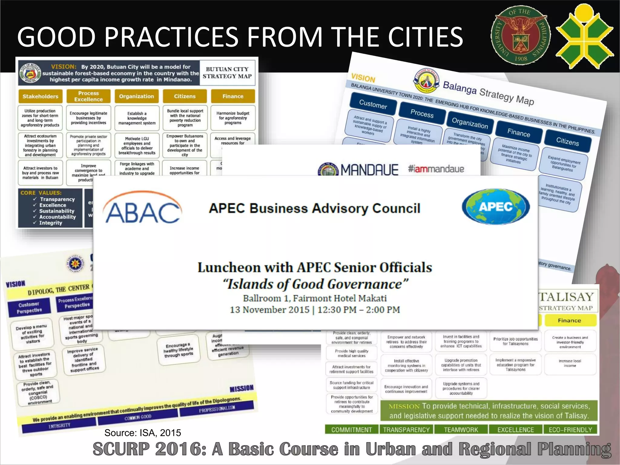 GOOD PRACTICES FROM THE CITIES
Source: ISA, 2015
 